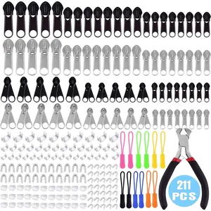 211 Pcs Zipper Repair Kit with Zipper Install Plier for DIY Bags, Luggage, Backpacks, Silver and BlackOutdoorfun