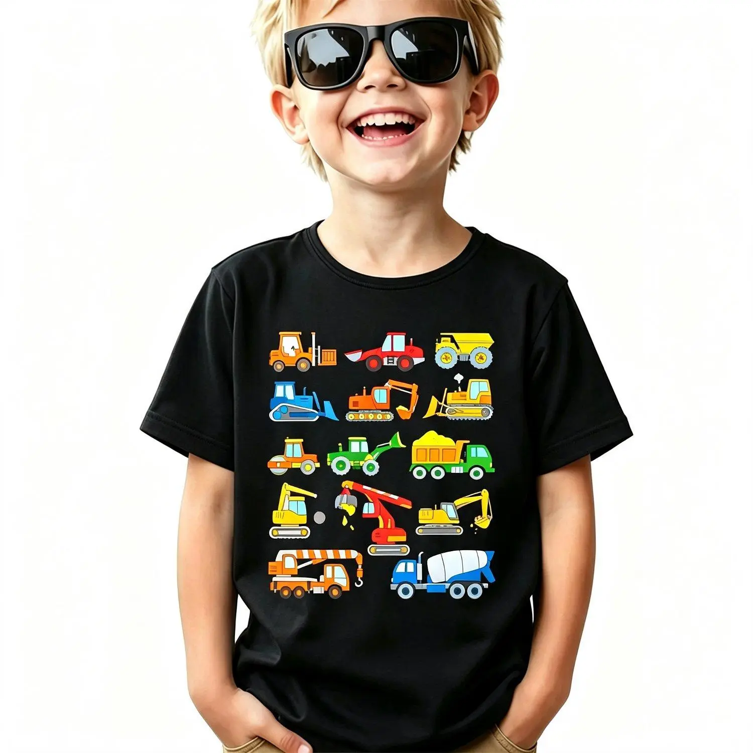 Children's T-shirt Little Engineering Truck Graphic Excavator Bulldozer Construction Vehicle Lover Tee Cute Engineering Vehicle Tee Little Construction Truck Lover Tshirt