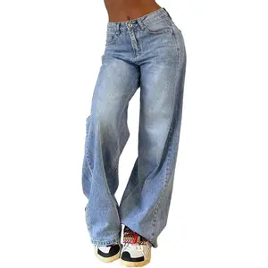 Wide Leg Jeans for Women, Mid Rise Baggy Jeans Plus Size Boyfriends Denim Pants, Y2K Vintage Style