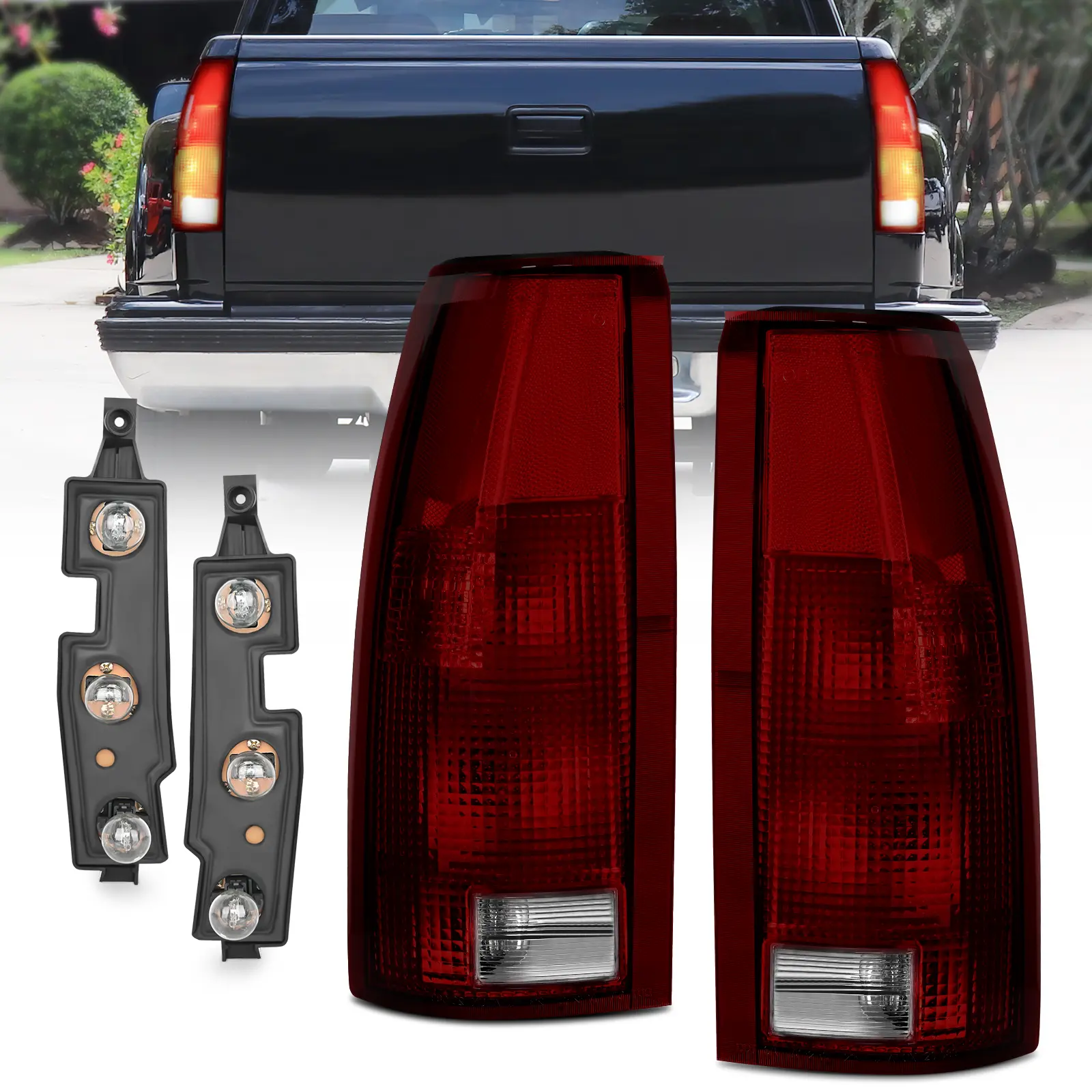 Nilight Headlight and Taillight Assembly Combo Compatible with 1994 1995 1996 1997 1998 Chevy Silverado Tahoe Suburban C10 C/K 1500 2500 3500 Tail Light Black Housing Amber Reflector Bumper Lamp, Chevy Tahoe Accessories #SummerVibes