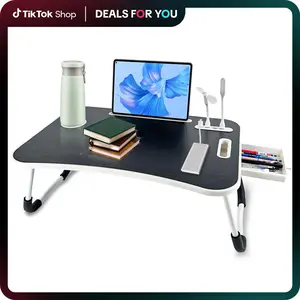 Portable Foldable Laptop Bed Desk with 4 USB Ports Storage Drawer Cup Holder Lap Desk for Bed Couch Outdoor Working Reading Ergonomic Design Multifunctional Features