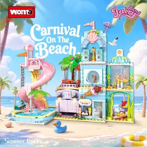 WOMA Wonderland 684PCS Girls' Building Blocks Set, Beach Carnival Water Park Summer Party Building Set, STEM Education Building Toys (with Swimming Pool Slide), Ice Cream Shop Aquarium Pretending Game Set, Creative Building Blocks Birthday Gift