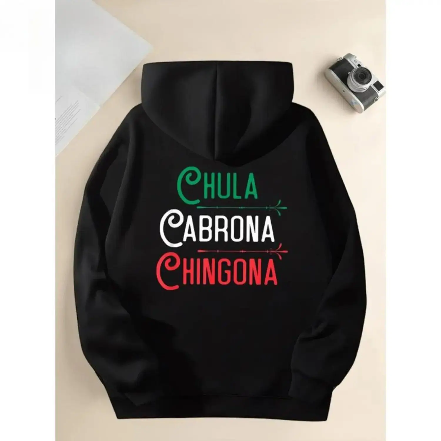 Mexican Chola Chingona Long Sleeve Hoodie Sweatshirt Hooded Graphic Print Streetwear Baddie Aesthetic Aztec Latino Cultural Apparel Menswear Classic Pullover Hoodie Sweater Top