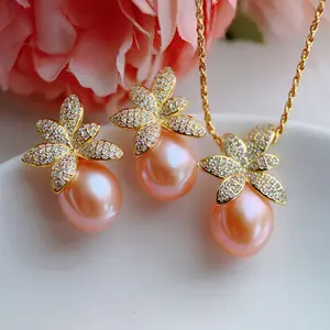 Piswency Freshwater Pearl Dangling Earrings Sterling Silve Real Peal Pendant Necklace, Tear Drop Pearls Earrings and Necklace Jewelry Set