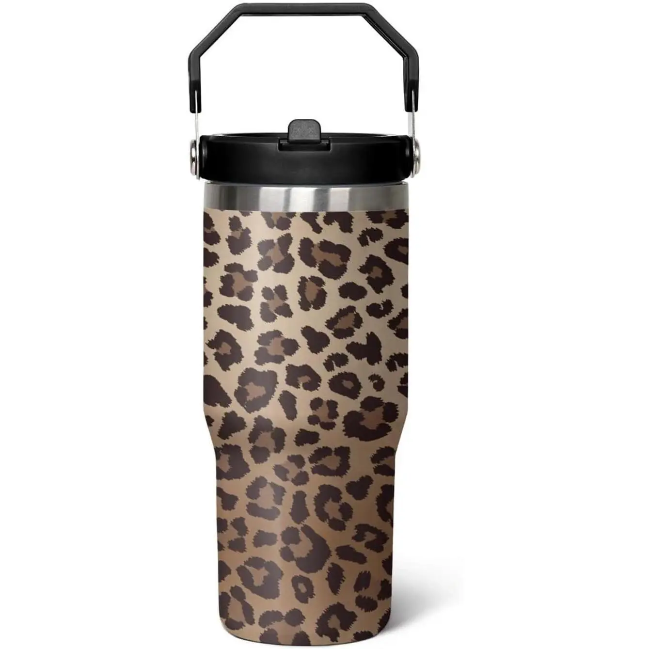 30 oz Tumbler With Handle,Leopard Print Skinny Vacuum Insulated Tumbler With Flip Straw,Cute Cheetah Print Cups Water Bottle CoffeeTravel Tumbler, Leopard Decor/Accessories for Women Drinkware Flasks, Birthday, Beach