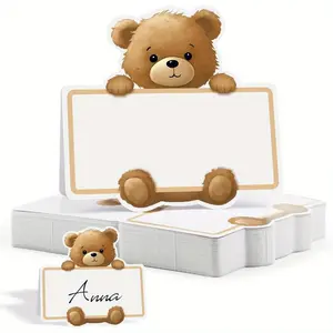Bear Design Place Card, Bear Shaped Table Name Card, Desktop Plaque for Home Decor, Gender Reveal Birthday Party Decoration, Horizontal Cards, Custom Message Card