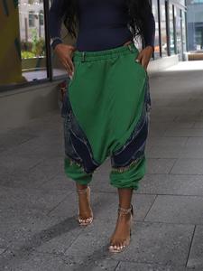 women's fashion distressed vintage stretch patchwork harem pants, casual loose-fitting long trousers, stylish ripped design, perfect for spring & fall