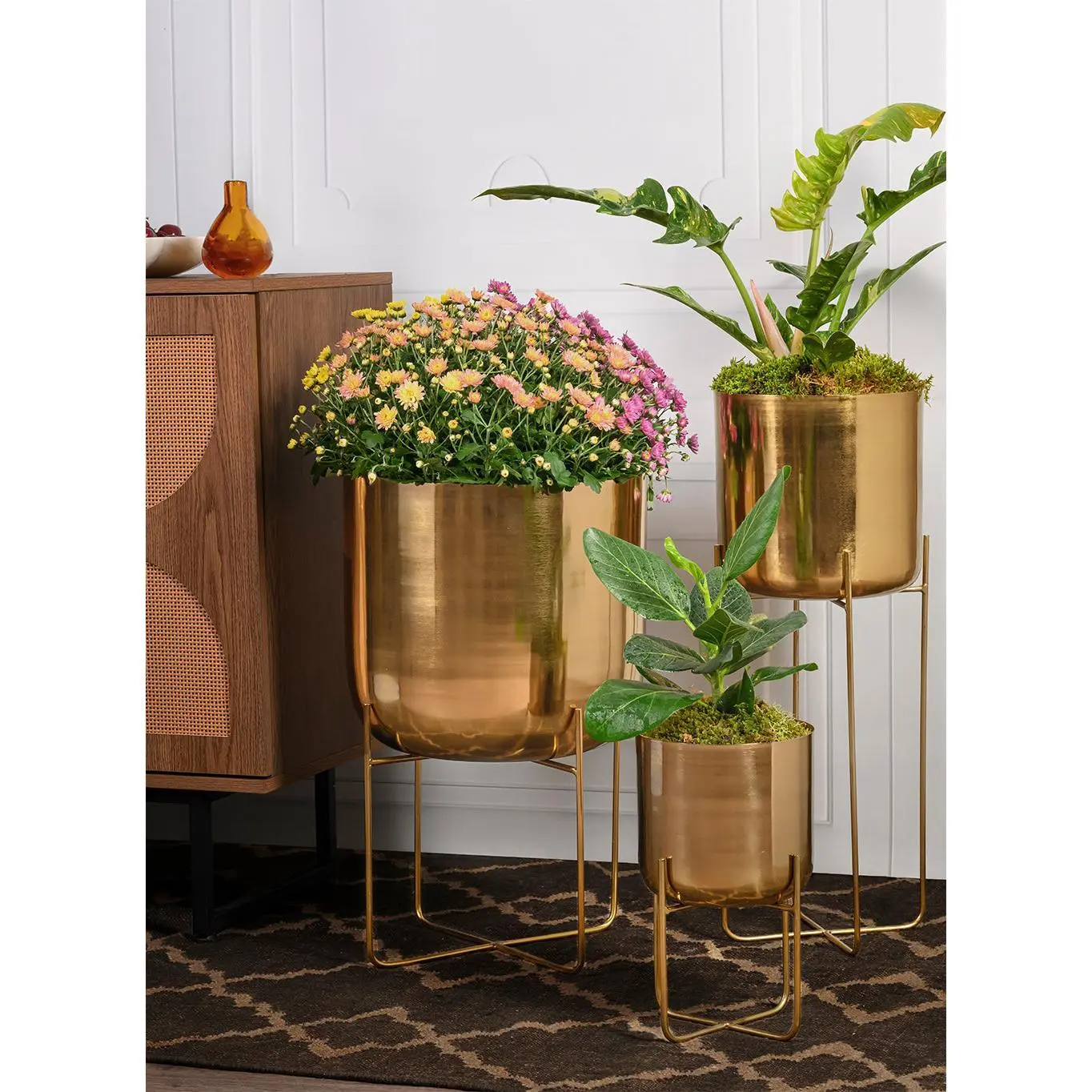 Serene Spaces Living Gold Planter with Detachable Metal Stand Collection Modern Midcentury Decor for Houseplants and Cacti Handmade Quality No Drainage Holes