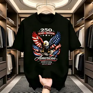 Unisex USA 250th Anniversary "250 Years of Freedom" Patriotic Graphic Top, Comfy Casual Cotton All-Season Tee, Breathable Elastic Fabric, Regular Fit, Machine Washable, Streetwear for Independence Day & Everyday Wear (Pairs with Jeans/Shorts)