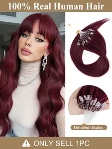 #99J Micro Loop Hair Extensions 50 Strands Micro Beads Hair Extensions, Nano Ring Links Human Hair, 13 Colors, Natural Straight, 12-22 Inch, Adds Volume & Length  30G