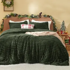 Fluffy Comfortable King - Super Faux Fur Comfortable King Size Olive Green, Winter Warm, Plush Fuzzy, 3, 1 Shaggy Comfortable with 2 Pillowcases