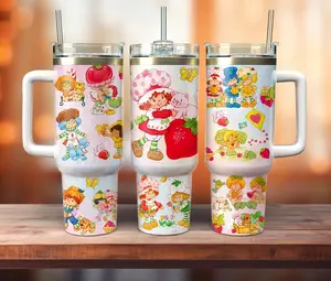 Strawberrry Shortcake Vintage Cartoon Pattern Tumbler 40oz & 30oz, Nostalgic Drinkware For Women Girls, Travel Cup Gift Idea | 100426.C15918.ID00