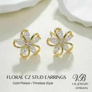 Hollow Flower Stud Earrings for Women, 5-Petal Floral CZ Diamond Earrings, Delicate Gold/Silver Studs, Hypoallergenic Cubic Zirconia, Minimalist Jewelry Gift for Her bracelet men money daughter necklace accessories men's birthday gifts for gf italian name