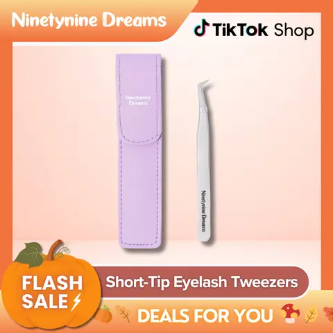 Ninetynine Dreams Eyelash Tweezers | Short-Tip Professional Precision Applicator Tool for Eyelashes — Anti-Slip Grip, Perfect for Lash Clusters & Strip Lashes, Includes Tweezers Pouch for Safe Storage, Beginner Friendly Eyelash Application Must-Have Tools