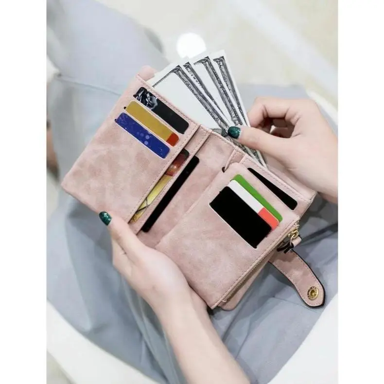 Women's Slim Preppy Korean Chic Trifold Zip Closure Wallet - 2026 RFID-Protected, Waterproof, All-Over Print Card Holder with Coin Slots, Card Slots, Compartmented Secure Casual Trendy Accessory, Trendy Wallet, Zipper Wallet, Foldable
