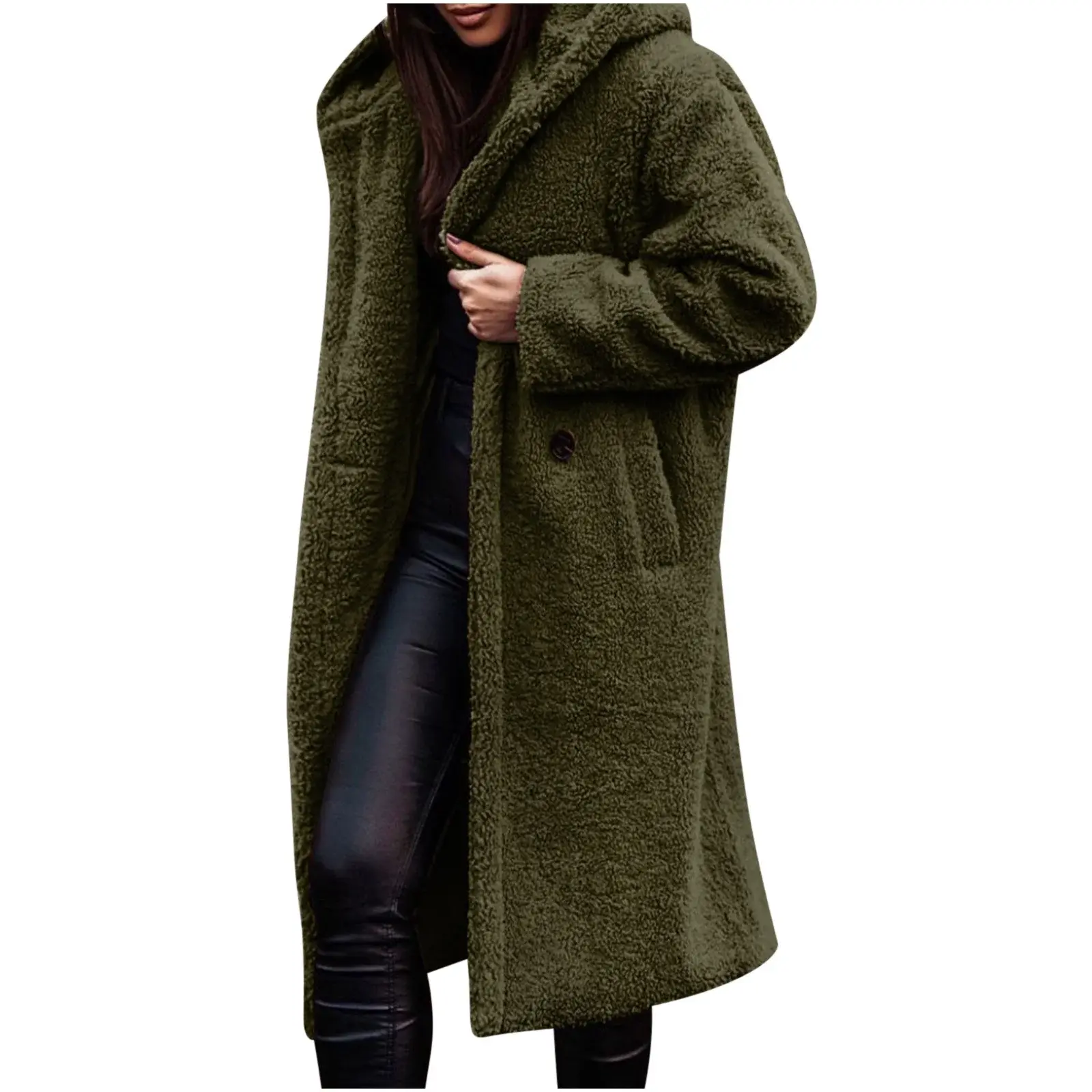 Winter Warm Sherpa Coats for Women Plus Size Hooded Faux Fur Long Pea Coat Outerwear SRstrat Women's Fashionable Fuzzy Fleece Parka