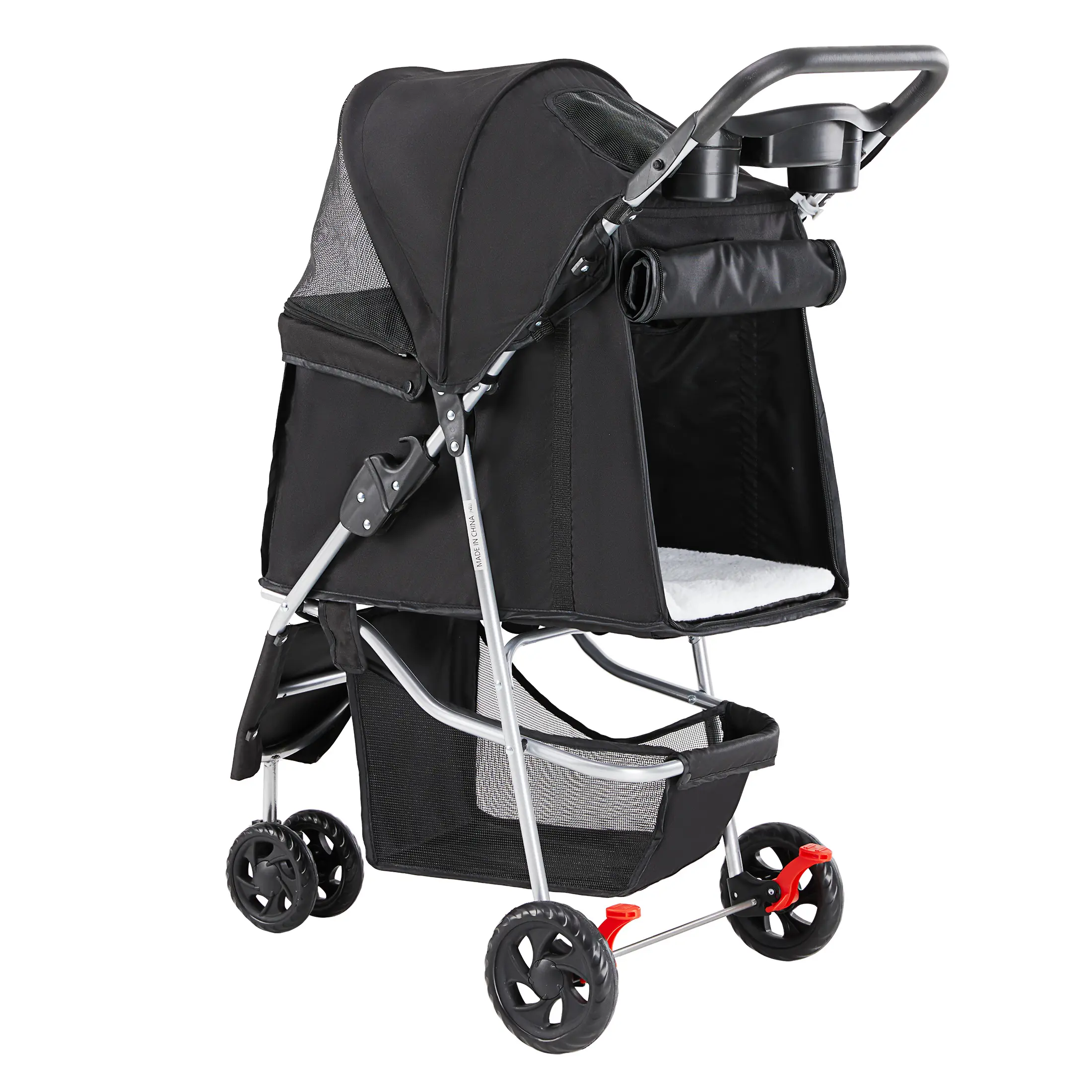 Portable Pet Stroller - All-Season Dog & Cat Carrier with Storage Basket, Compact Fold & Lightweight for Outdoor Adventures