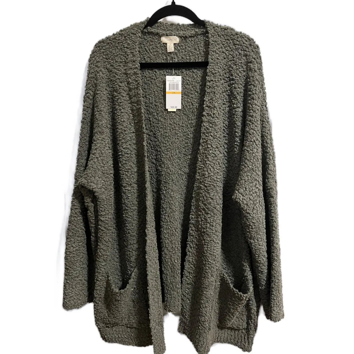 The LUCY Green Popcorn Open Plus Size  Cardigan With Pockets