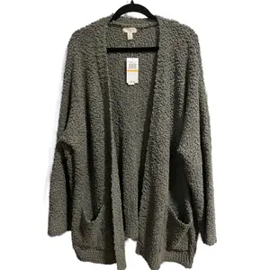 The LUCY Green Popcorn Open Plus Size  Cardigan With Pockets