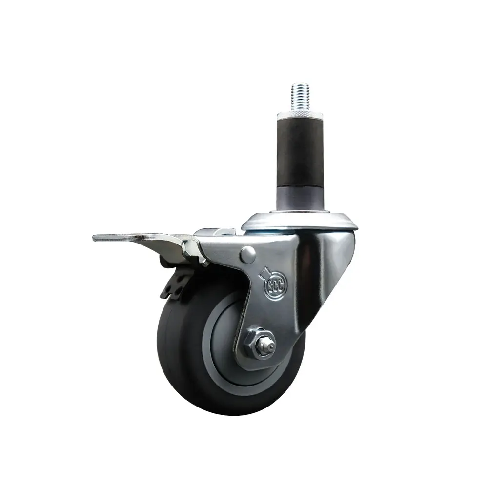 Service Caster SCC-EXTTL20S314-TPRB-114 Lockable Swivel Caster, Thermoplastic Rubber Furniture Moving Wheel, 3 in. Gray Wheel, 1.25 in. Expanding Stem, Total Locking Brake, Lockable Wheels