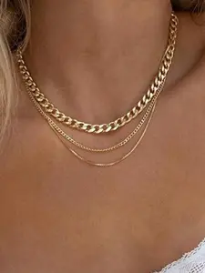 Fashion Multi-Layer Thick Chain Necklace, Creative Style, Three Layer Clavicle Chain, Casual Neck Jewelry, Cuban Link Chain