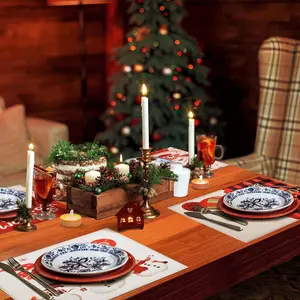 Christmas Placemats, 12x18 Inch Seasonal Winter Xmas Christmas Holiday Snowman Tree Truck Red Buffalo Plaid Table Mats for Party Kitchen Dining Decor Different Christmas Styles (Set of 4)