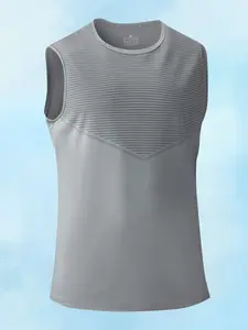 Men's Striped Patchwork Quick-Dry Vest, Slim Fit Round Neck Sport Sleeveless T-Shirt, Breathable Training Vest for Gym Running Outdoor Sports, Fitness Workout Vest