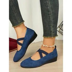 Fashionable Women's Cross Strap Wedge Heels, Mary Jane Shoes, Comfortable Round Toe Design for Daily Wear, Casual Versatile Commuter Shoes for Ladies & Girls