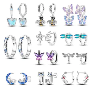 MULA Women's Silver-Plated Costume Earrings Pack - Cubic Zirconia Studs, Hoop Shape Styles, Enamel Animal/Flower Designs, Drop Fashion Accessories, Hoop Shape Earrings
