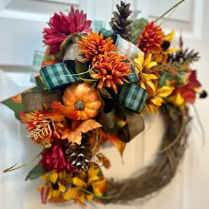 Fall Harvest Floral Pumpkin Grapevine Wreath