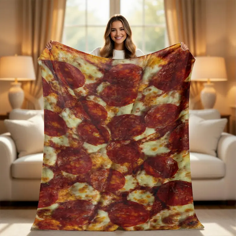 Pizza Blanket Soft Flannel Fleece, Funny Realistic Food Blanket Cute Cozy Throw Blanket for Bed Couch, Aesthetic Room Decor Quirky Birthday Gifts
