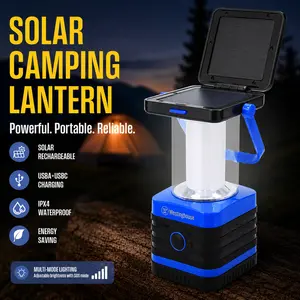 Westinghouse 1000 Lumen Solar Rechargeable LED Lantern with 5 Light Modes USB Charging & Power Bank IPX4 Waterproof Handheld Flashlight for Camping Hiking Emergency Use summergarden