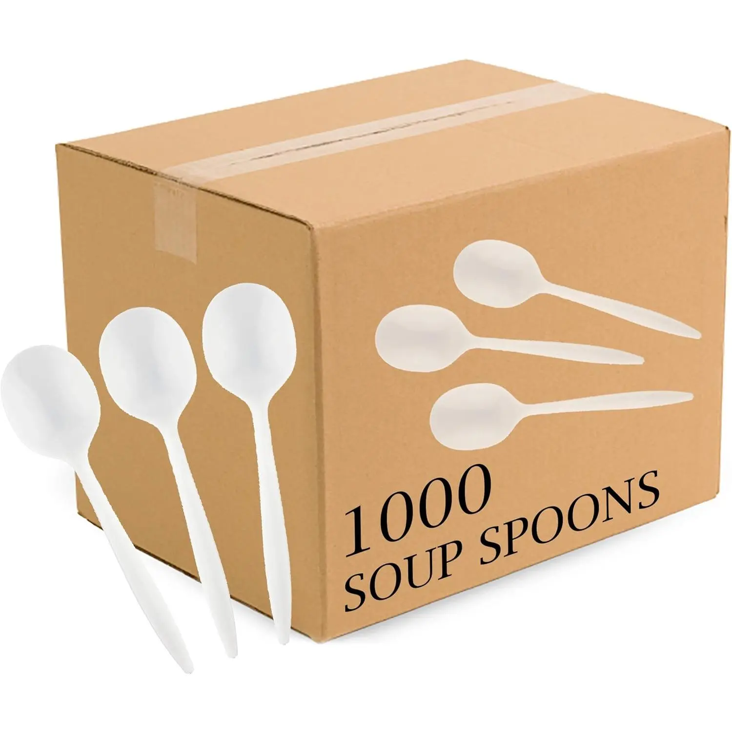 Cutlery Plastic Soup Spoons Medium Weight Disposable Silverware (White,1000 Soup Spoons)