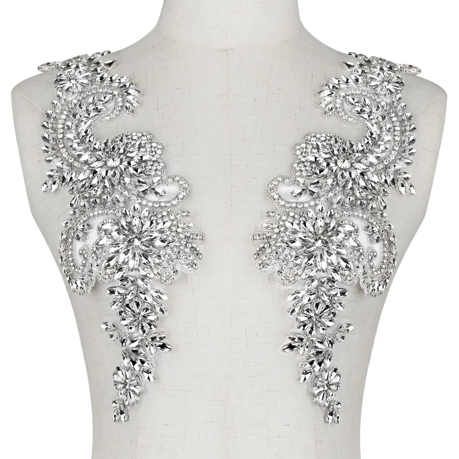 Handcrafted Rhinestone Beaded Appliqué Patches 1 Pair, Versatile for Evening Dresses, Bridal Gowns, Dance Costumes, Adds Sparkle to Garments, Easy to Attach Suitable for Sewing & Gluing