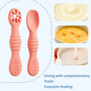 Baby Rice Pudding Silicone Spoon, Feeding Baby Soft Spoon, Training Food Spoon, Easy-To-Use Baby Feeding Utensil