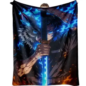 Demon Slayer Inosuke Hashibira Sword Flannel Blanket - Premium Flannel Material Ultra Soft Lightweight Warm Cozy Throw for Sofa Bed Living Room Dorm Travel Home Decoration Anime Lovers Mother's Day Valentine's Day Birthday Christmas Gift