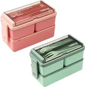 2 Pack Bento Box Adult Lunch Box,49OZ Leakproof Eco-Friendly Stackable Bento Lunch Box Meal Prep for Dining Out, Work, Picnic, School (green+pink) Tableware