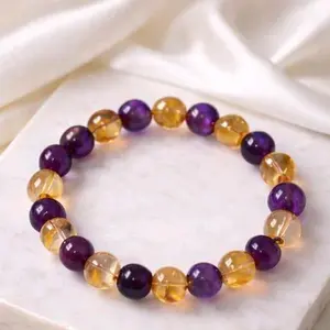 Amethyst & Citrine Gemstone Bracelet | Confidence & Abundance Crystal Bracelet | 10mm Natural Stone Stretch Bracelet