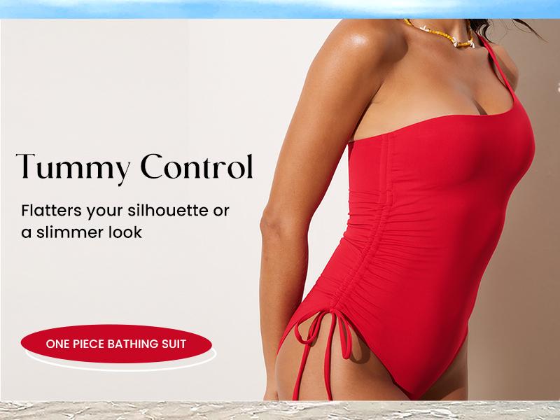 DOBREVA Women's One Piece Swimsuit One Shoulder Bathing Suit Tummy Control Modest Ruched Lined Swimwear