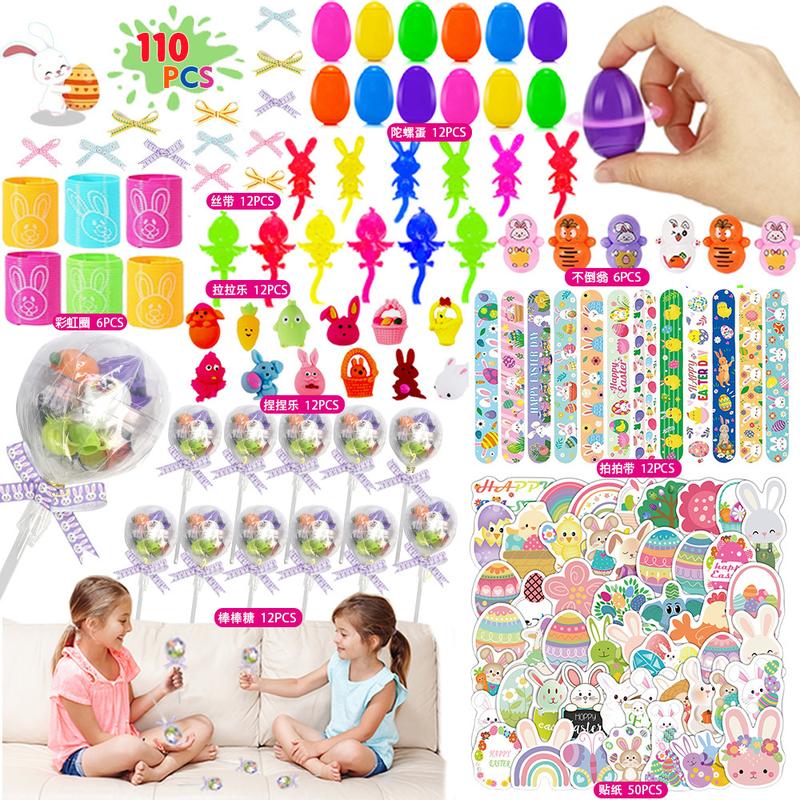 36pcs/50cs/100pcs Prefilled Easter Eggs Toys and Stickers for Easter Egg Hunt, Filled with Toys Party Favors for Kids Boys Girls Easter Eggs Hunt, Basket Stuffers Fillers, Classroom Prize Supplies Springtok