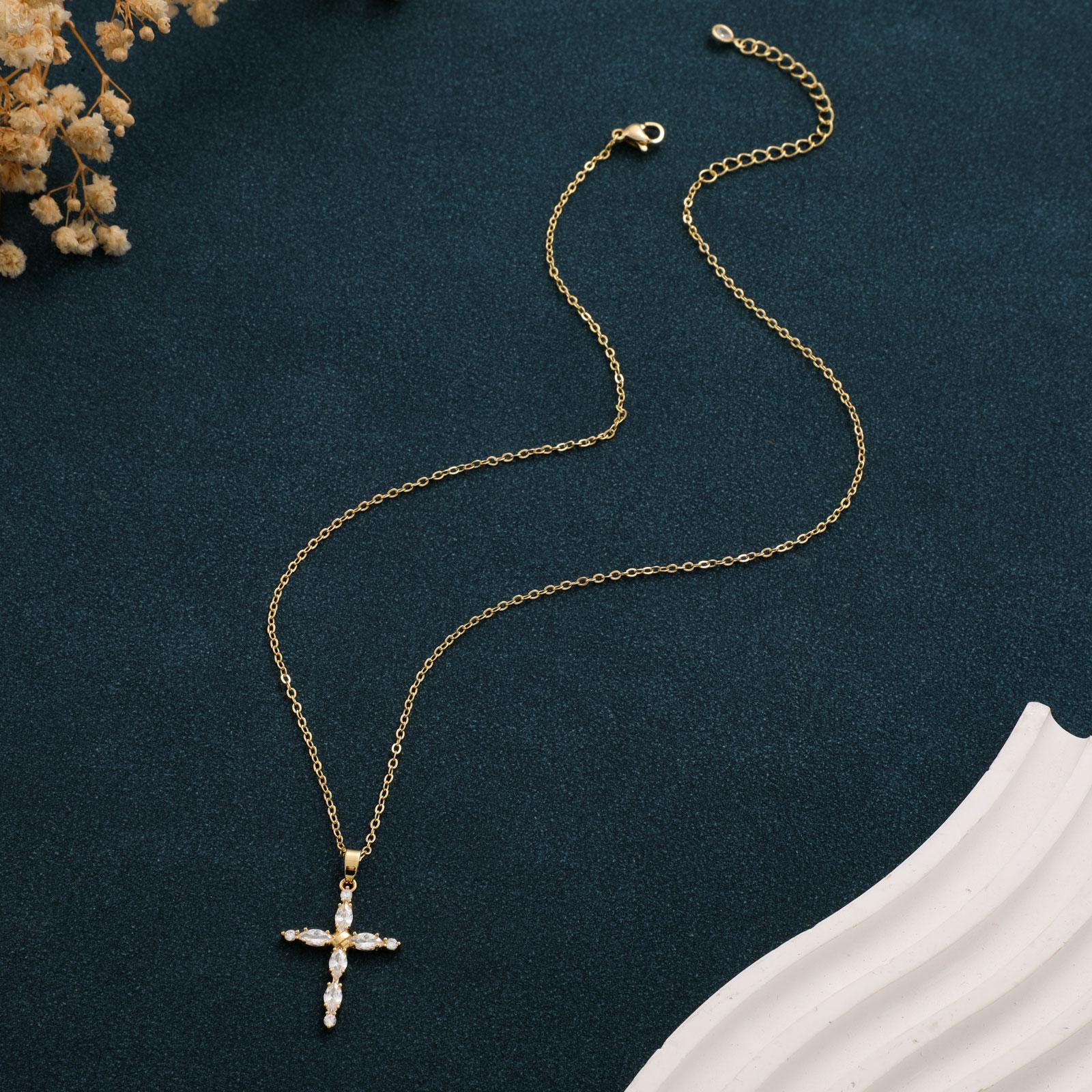 Tasiso 14K Gold-Plated CZ Cross Necklace - Faith & Elegance - Dainty Gold Chain & Sparkling Cubic Zirconia Stones - Perfect for Everyday Wear & Special Occasions