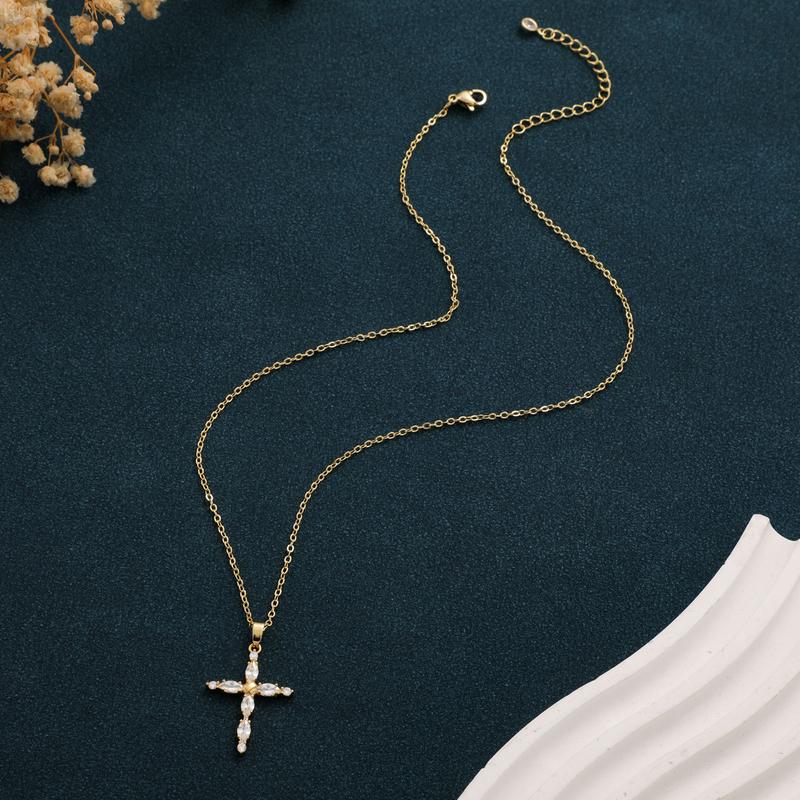 Tasiso 14K Gold-Plated CZ Cross Necklace - Faith & Elegance - Dainty Gold Chain & Sparkling Cubic Zirconia Stones - Perfect for Everyday Wear & Special Occasions