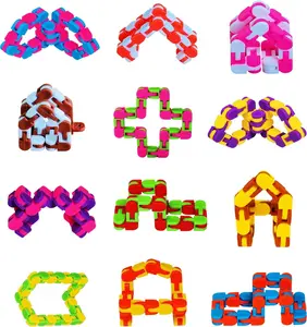 12PCS Wacky Tracks Fidget Toys, 11 inch Sensory Snake Chains for Autism ADHD Stress Relief, Travel Train Plane Activities, Easter Gifts Party Favors Classroom Prizes (12 Colors)