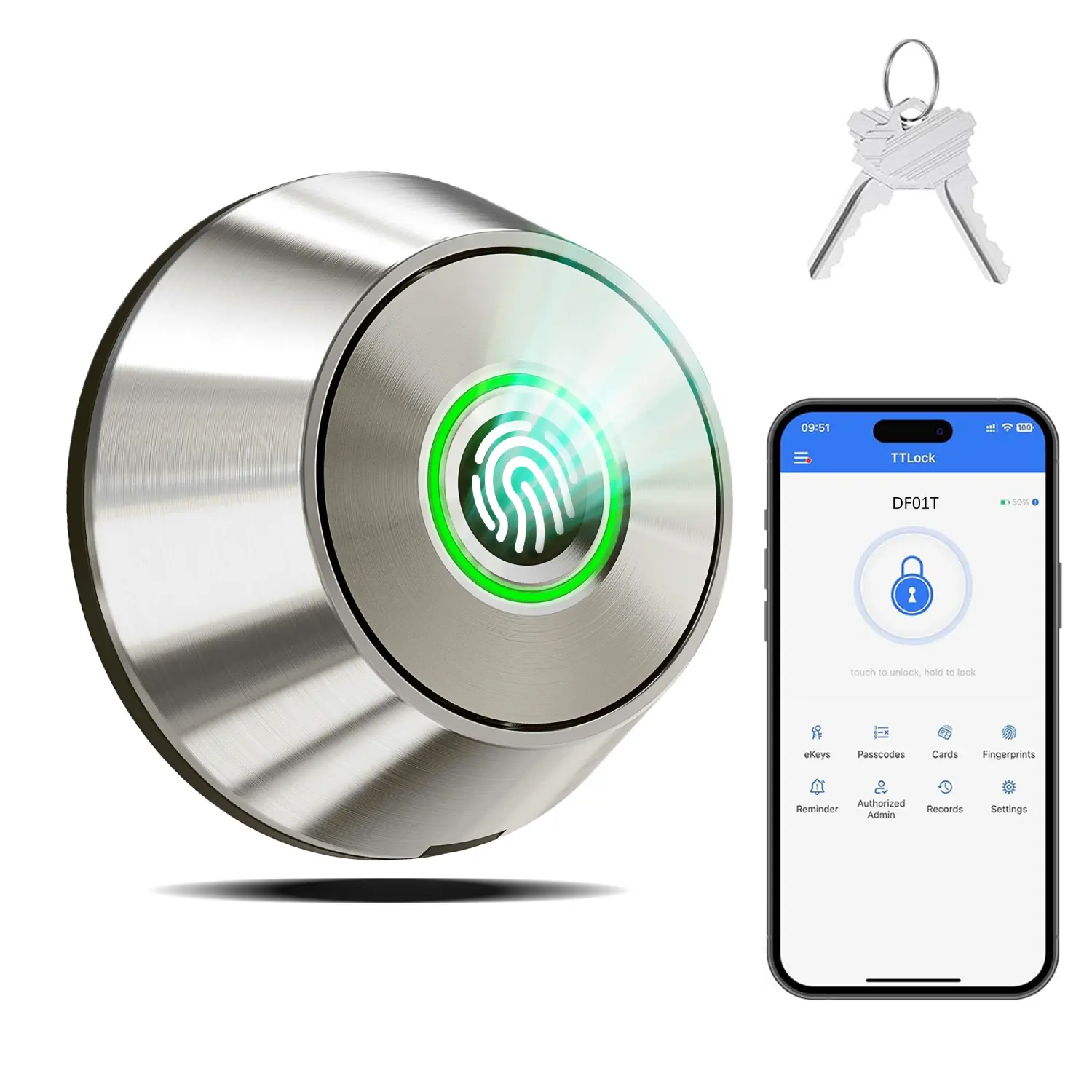 Biometric Fingerprint Keyless Entry Smart Deadbolt - App Control, 2 Keys, 10-Month Battery Life, Auto Lock, 1-Button Lock, Easy Installation, Deadbolt Replacement, IP66 Waterproof (Tools & Hardware, Door Hardware)