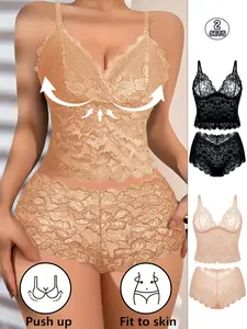 French Lace Bra Set, Wireless Push-Up, Floral Pattern, Fitted Comfortable Home Wear, All Seasons, Sexy Style, Max Support, Underwear, Lingerie