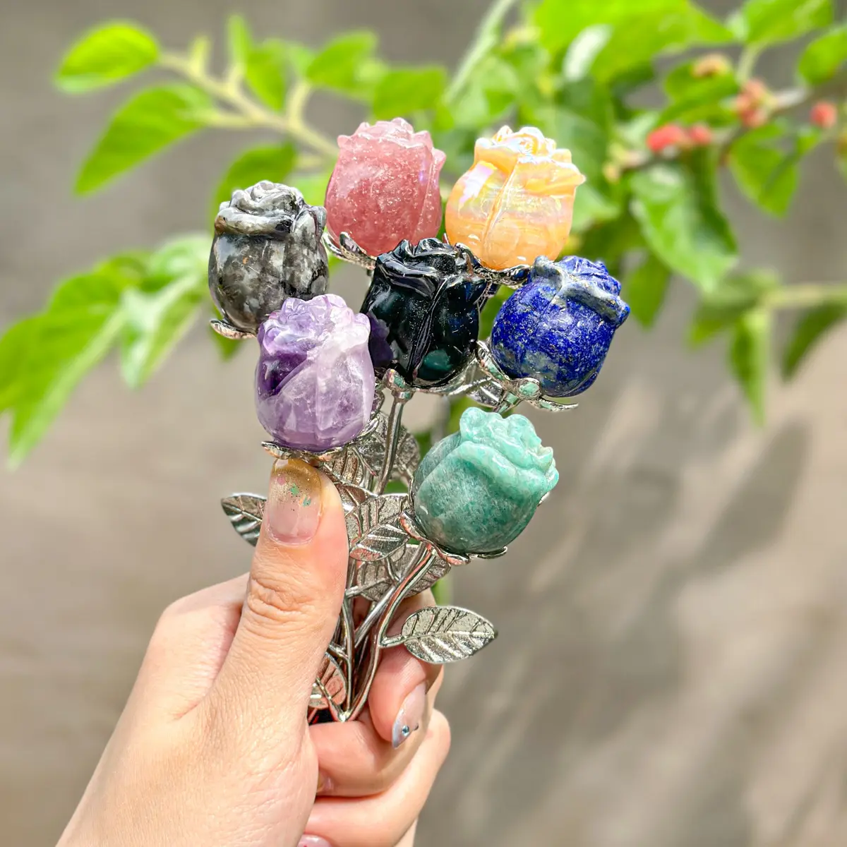 Natural Crystal Rose Figurine Semi Precious Stone Craft Valentine's Day Wedding Birthday Gift Home Decoration Ornament