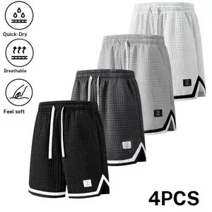 Men’s summer new solid color checkered textured quick dry breathable 4 pack shorts—casual and comfortable, made from soft fabric, suitable for athletic men for basketball training or everyday wear. Shorts Knit lightweight casual fathersdaygift