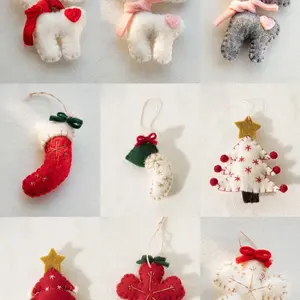 Christmas ornament for Christmas tree DIY felt wool kit Handmade Christmas keychain Christmas wreath accessories Bauble Snow flakes Candy Cane Snow man Gingerbread man Star tree top 4.5*4.5.