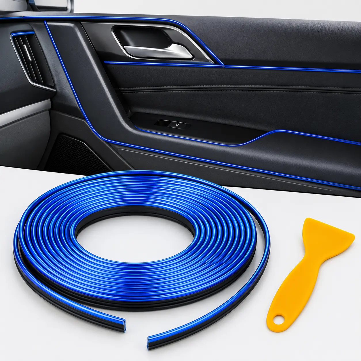 16.4FT Car Interior Trim Strip - Cuttable Flexible Car Accessory Molding Insert for Dashboard, Doors, Corners, Air Vents, Includes 1 Installation Tool, No-Glue Easy DIY Installation