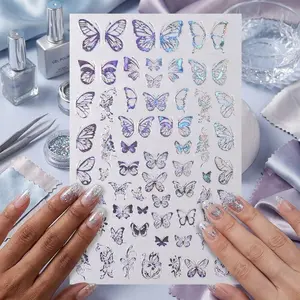 3D Butterfly Nail Stickers, Self-Adhesive Waterproof & Reusable Nail Art Transfers, PET Film Anti-Fingerprint & No Lifting, Golden Foil Nail Decals for DIY Nail Design, Portable Decor Accessories